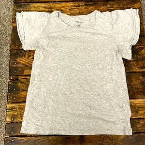 Banana Republic Designer Tee, EUC, Med, Ruffle Sleeve, Grey, Cotton/Modal.